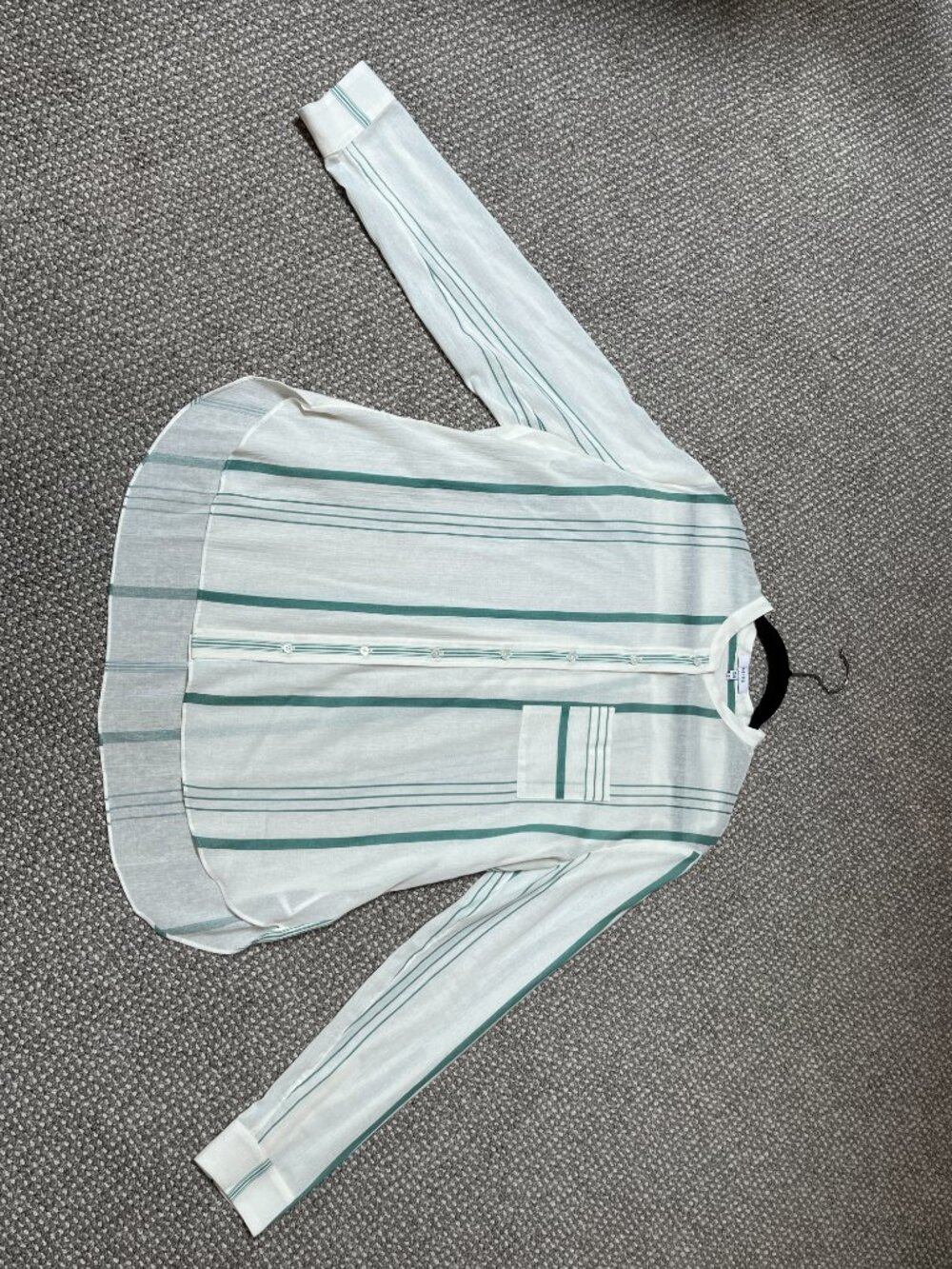 Reiss Katey Band Collar, Green & White Stripe Blouse, Size 8 - Picture 8 of 11